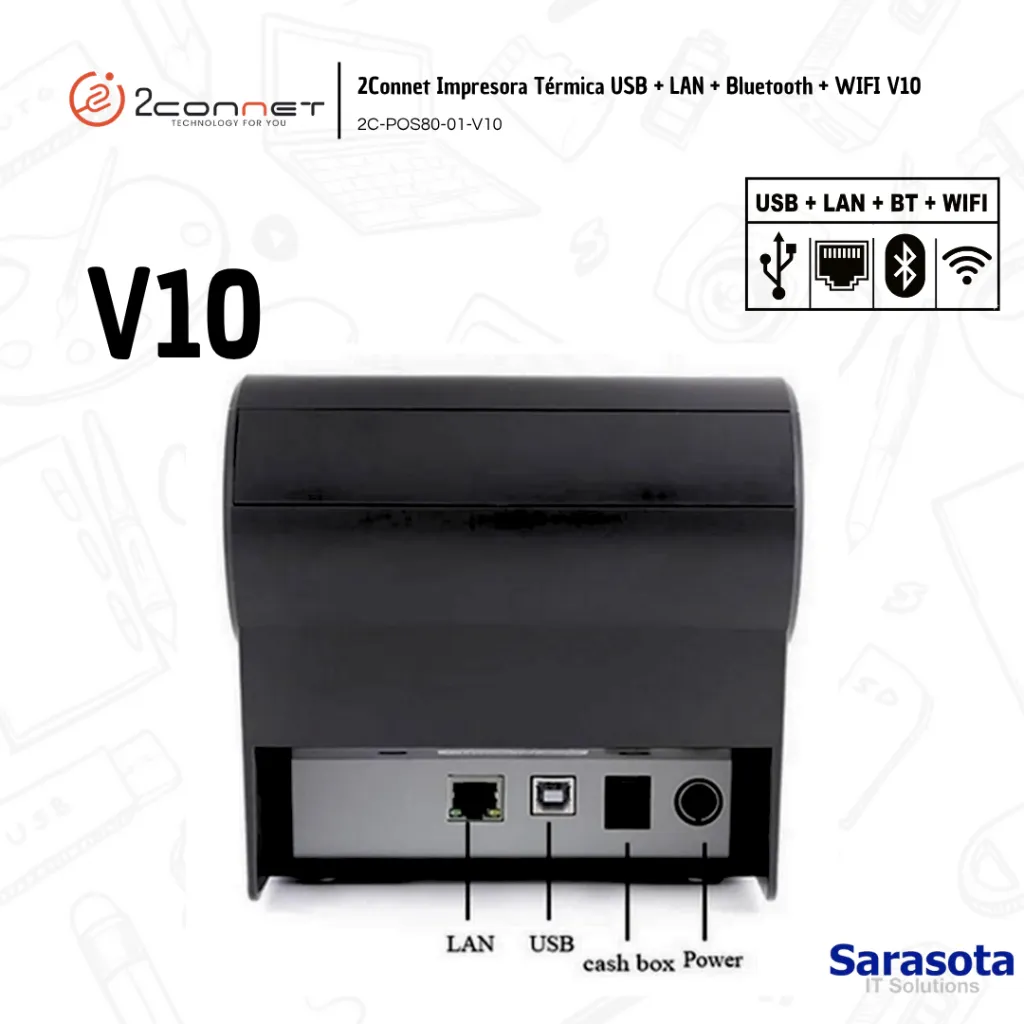 2CO022 2Connet Impresora Térmica USB + LAN + Bluetooth + WIFI V10 2C-POS80-01-V10.webp