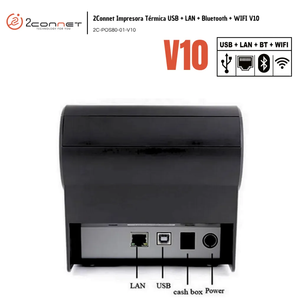 2CO022 2CO022 2Connet Impresora Térmica USB + LAN + Bluetooth + WIFI V10 2C-POS80-01-V10 (3).webp