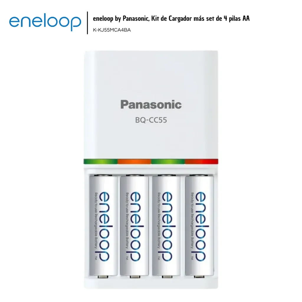 ENE002 eneloop by Panasonic, Kit de Cargador más set de 4 pilas AA K-KJ55MCA4BA 073096902596 (3).webp