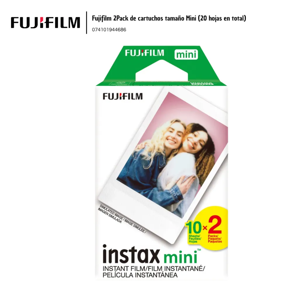 FUJ003 Fujifilm 2Pack de cartuchos tamaño Mini (20 hojas en total) 074101944686 (2).webp