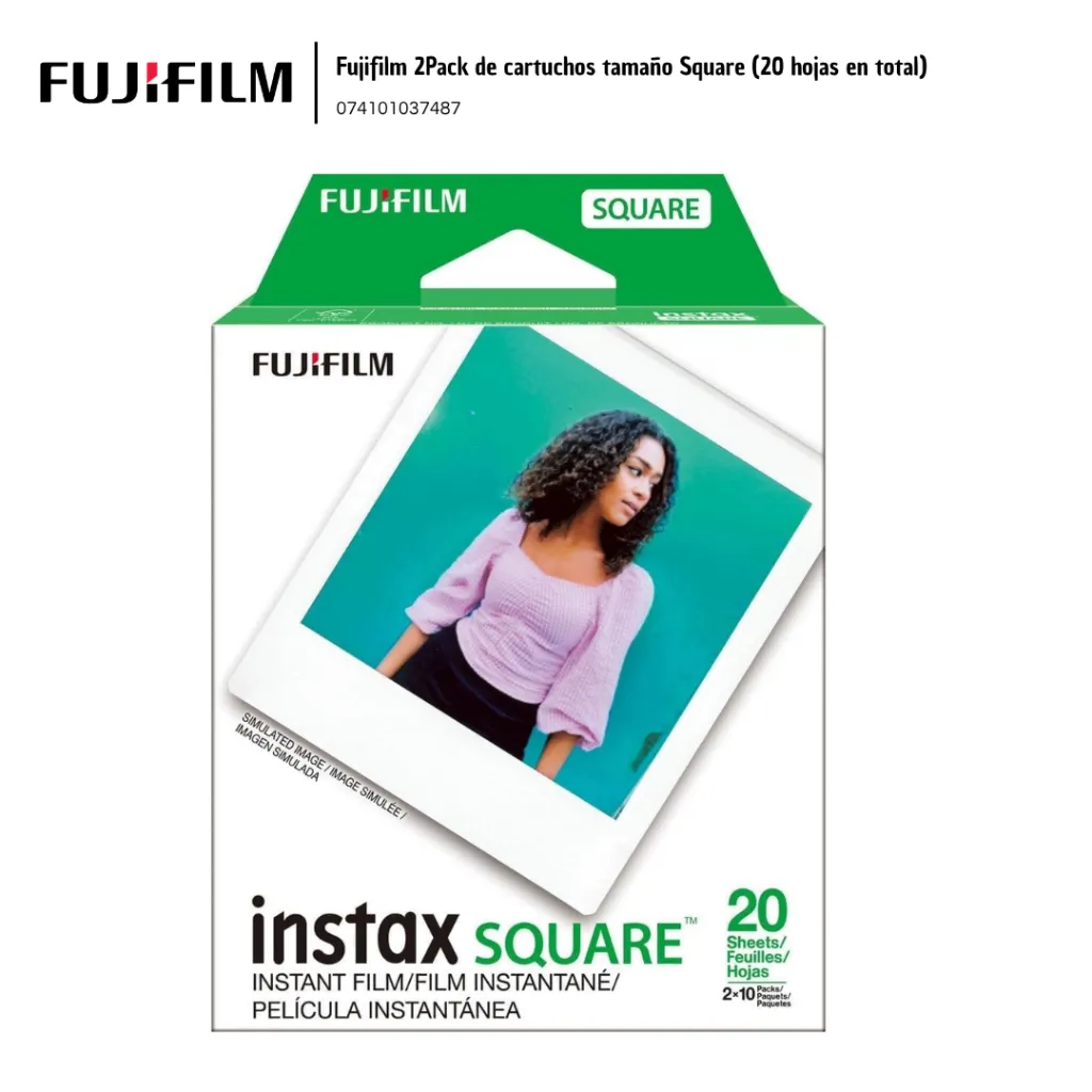 FUJ004 Fujifilm 2Pack de cartuchos tamaño Square (20 hojas en total) 074101037487 (2).webp