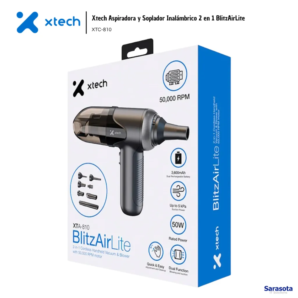 XTE010 Xtech Aspiradora y Soplador Inalámbrico 2 en 1 BlitzAirLite XTC-810 798302233317 (2).webp