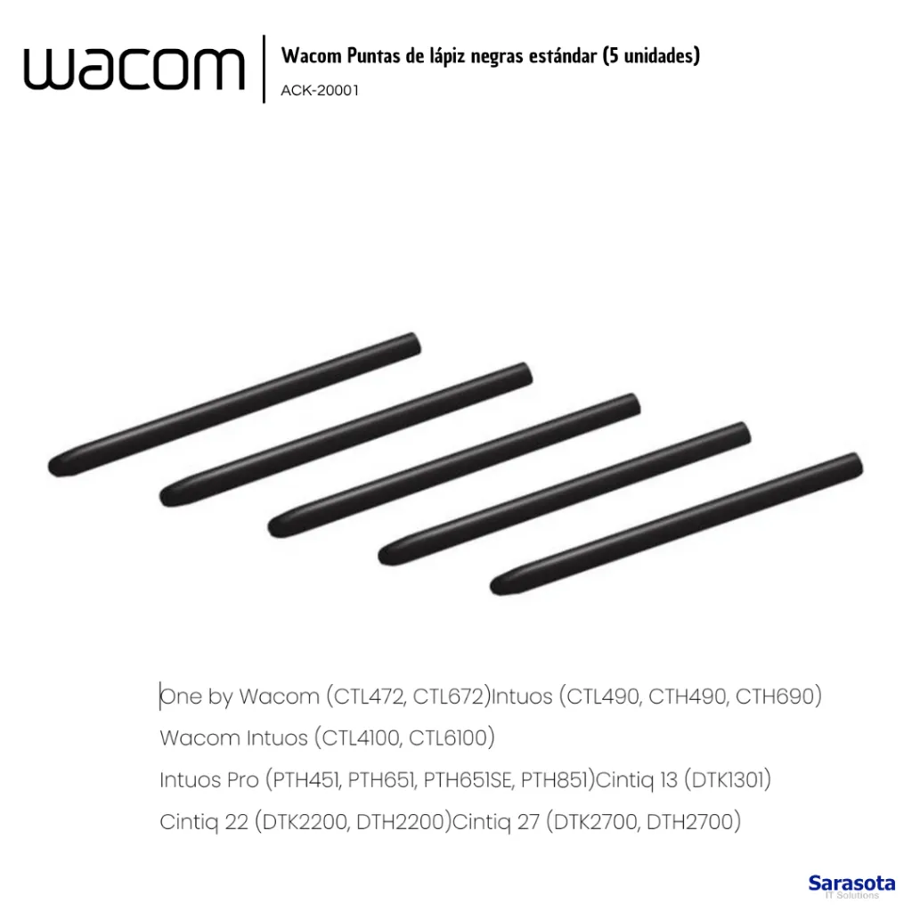 WAC012 Wacom Puntas de lápiz negras estándar (5 unidades) ACK-20001 753218993205 (2).webp
