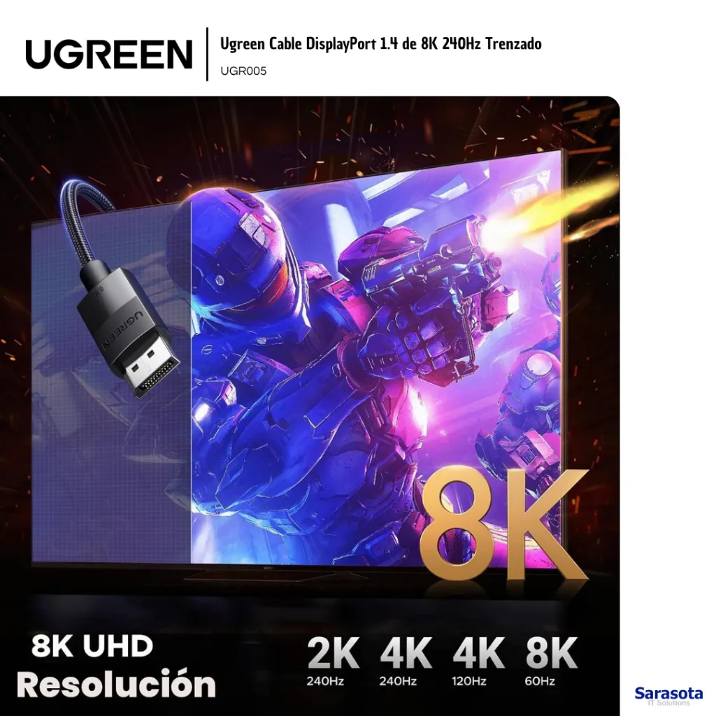 UGR005 Ugreen Cable DisplayPort 1.4 de 8K 240Hz Trenzado ACBUGN80392 (3).webp