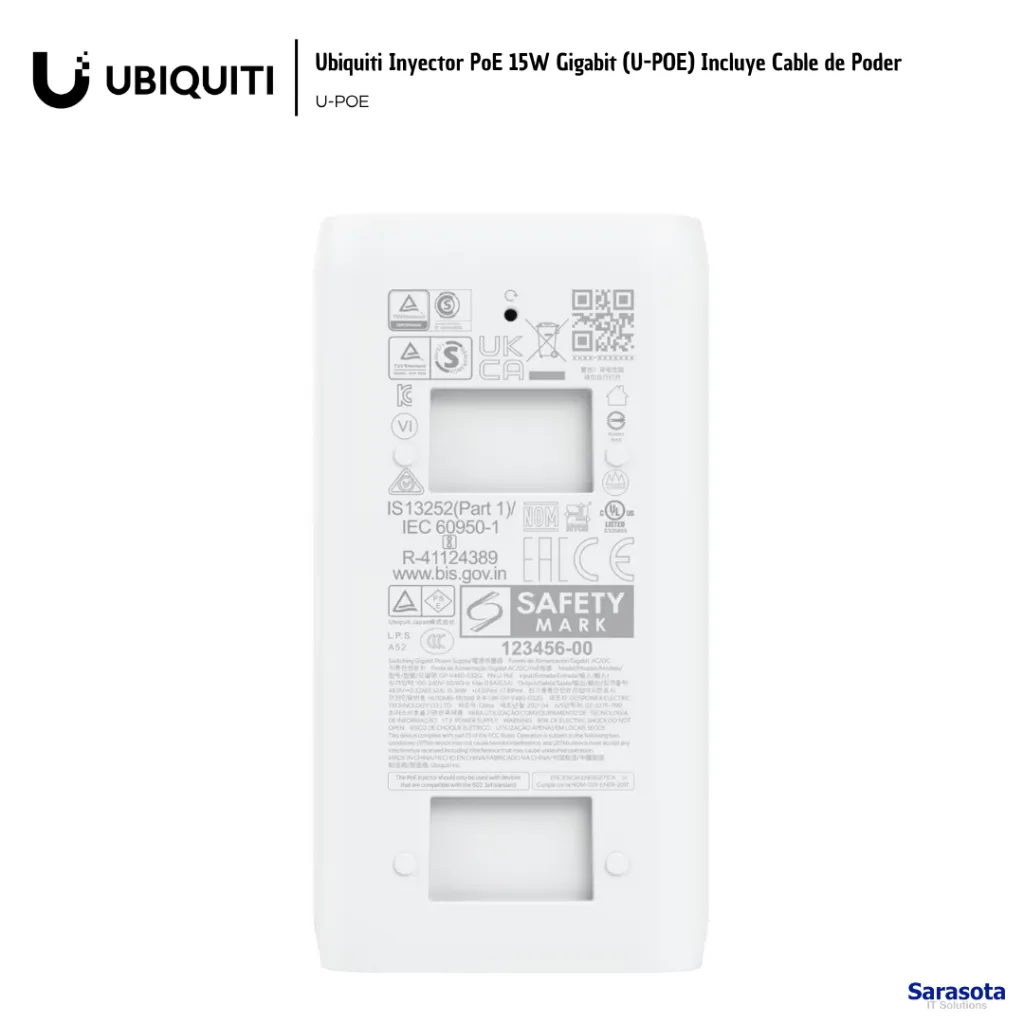 UBI003 Ubiquiti Inyector PoE 15W Gigabit (U-POE) Incluye Cable de Poder  817882024969 (2).webp