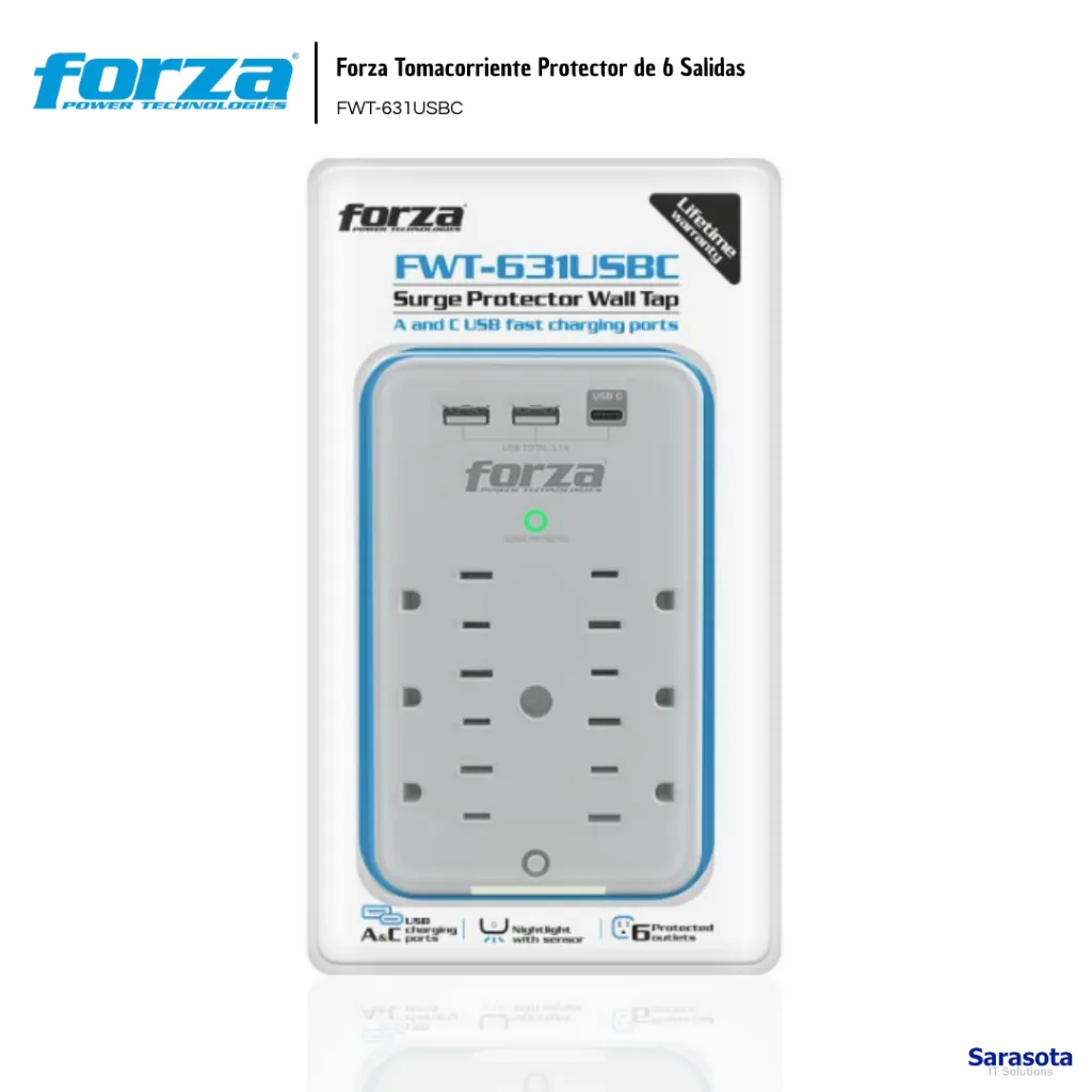 FOR009  Forza Tomacorriente Protector de 6 Salidas FWT-631USBC 798302109315 (2).webp
