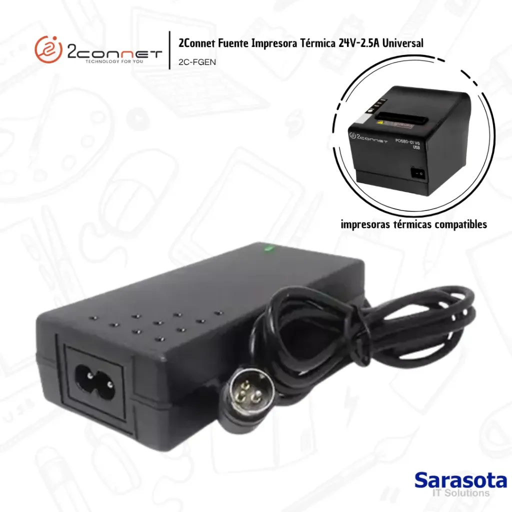 2Connet Fuente Impresora Térmica 24V-2.5A Universal