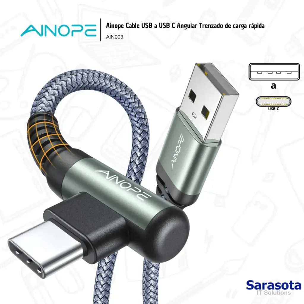 Ainope Cable USB a USB C Trenzado Angular