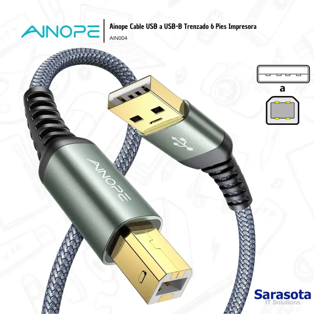 Ainope Cable USB a USB-B Trenzado Impresora