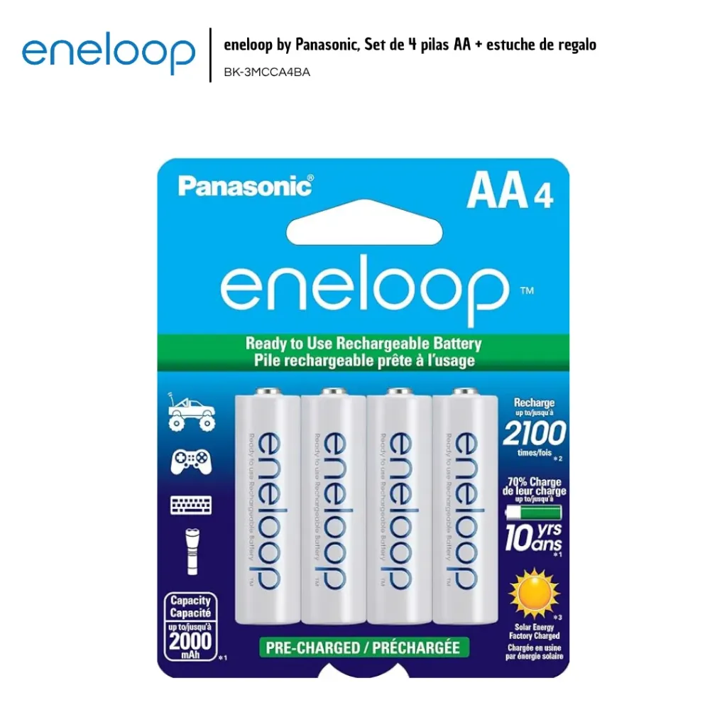 [ENE001] Eneloop Baterías 4 AA 2000 mAh con Caja