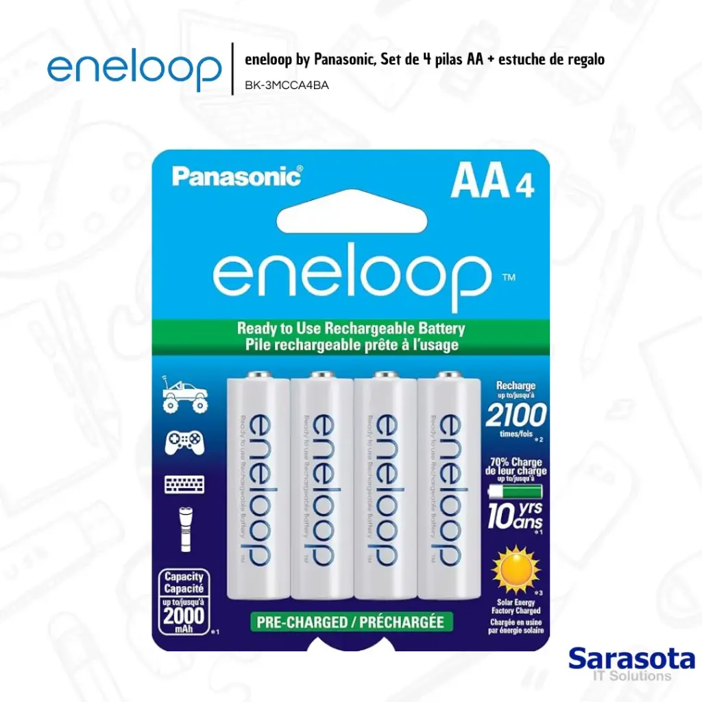 Eneloop Baterías 4 AA 2000 mAh con Caja