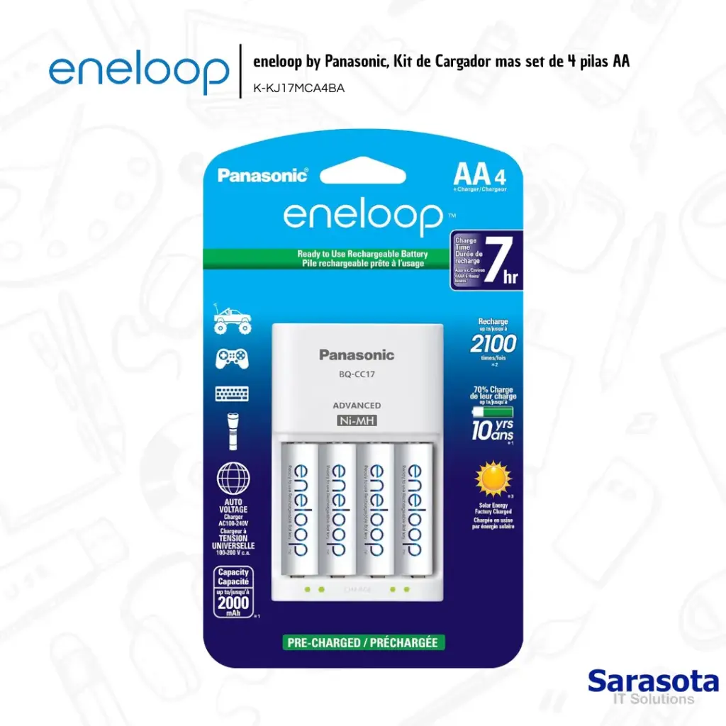 [ENE003] Eneloop Baterías 4 AA con Cargador de 7 Horas + Caja