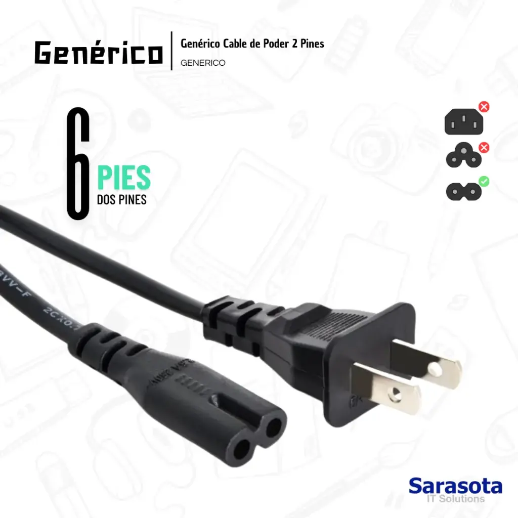 Genérico Cable de Poder 6 pies 2 Pines