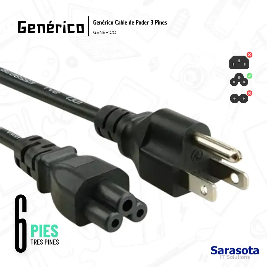 Genérico Cable de Poder 6 pies 3 Pines