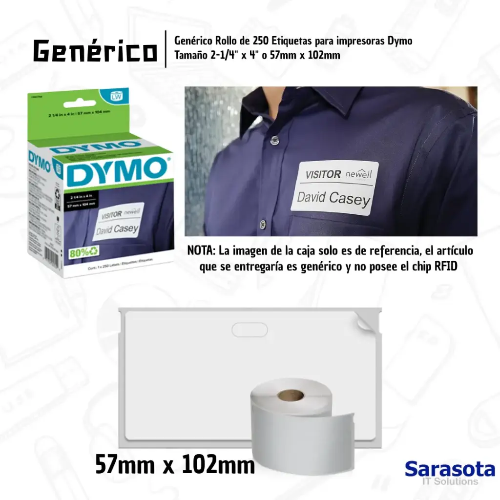[GEN040] Genérico Rollo de Etiquetas para Dymo Tamaño 2-1/4" x 4" (250 Labels)