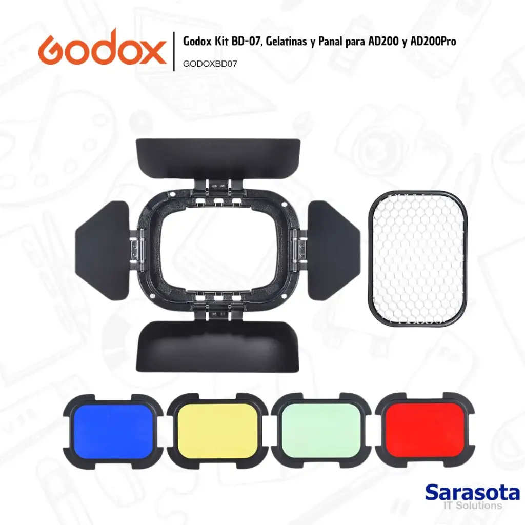 Godox Kit BD-07, Gelatinas y Panal para AD200 y AD200Pro