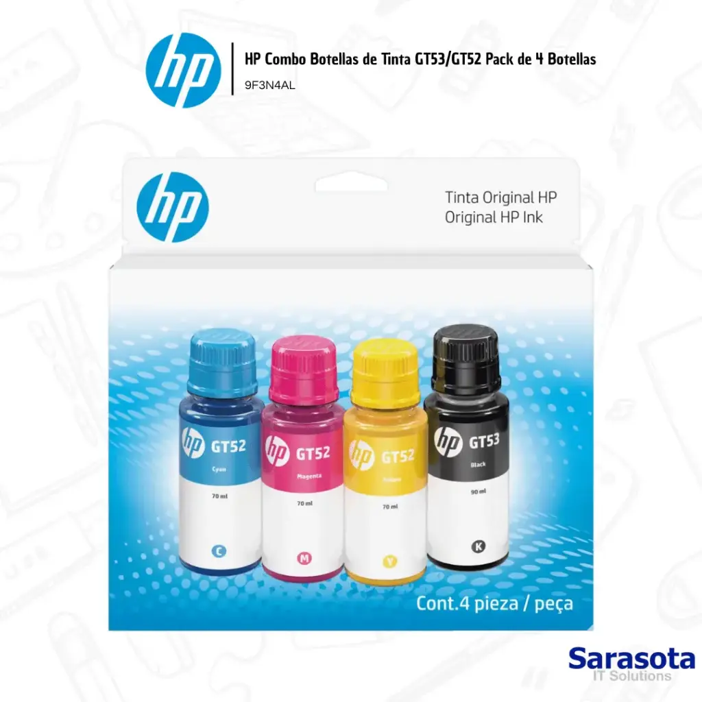 HP Botellas Combo de Tinta GT53/GT52 Pack de 4 Botellas 9F3N4AL