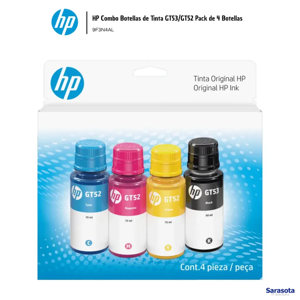HP Botellas de Tinta Combo GT53/GT52 Pack de 4 Botellas (9F3N4AL)