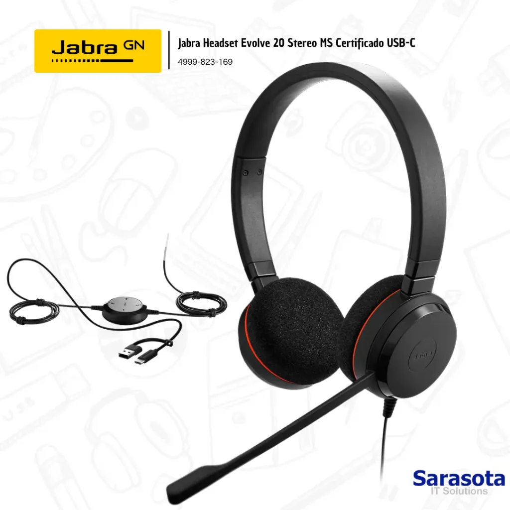 [JAB002] Jabra HeadSet Evolve 20 MS Stereo USB-C + Adaptador HSC016 4999-823-169