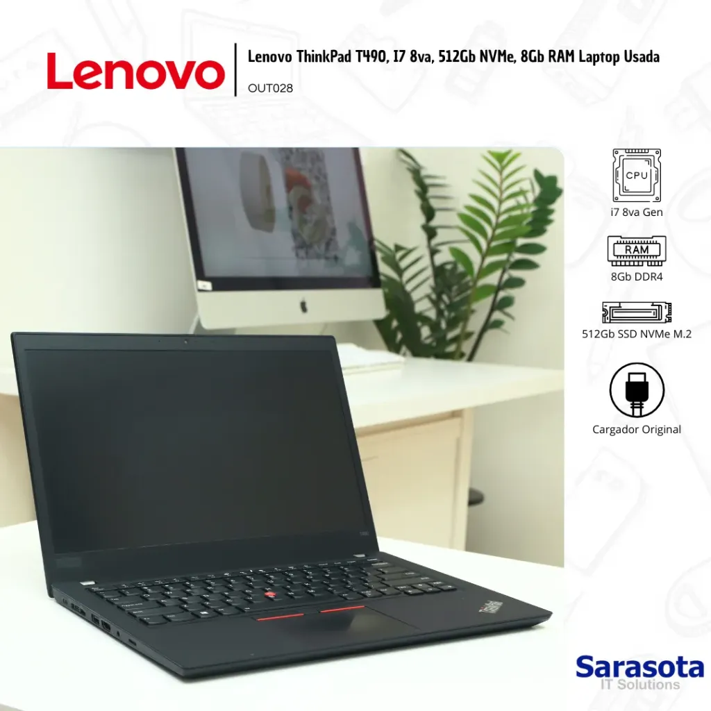 [OUT028] Outlet Lenovo Laptop ThinkPad T490, I7 8va, 512Gb NVMe, 8Gb RAM Usada