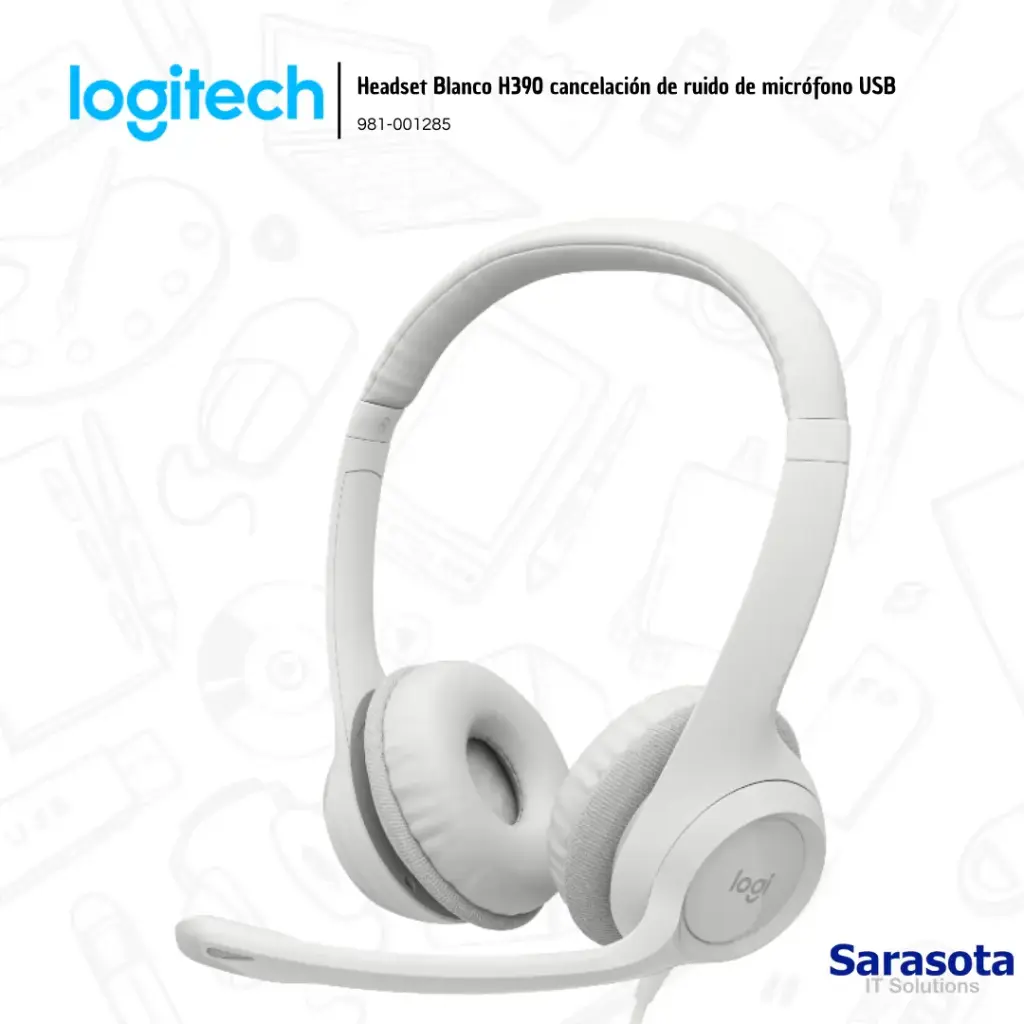 Logitech Audífono H390 con microfono USB Blanco (981-001285)