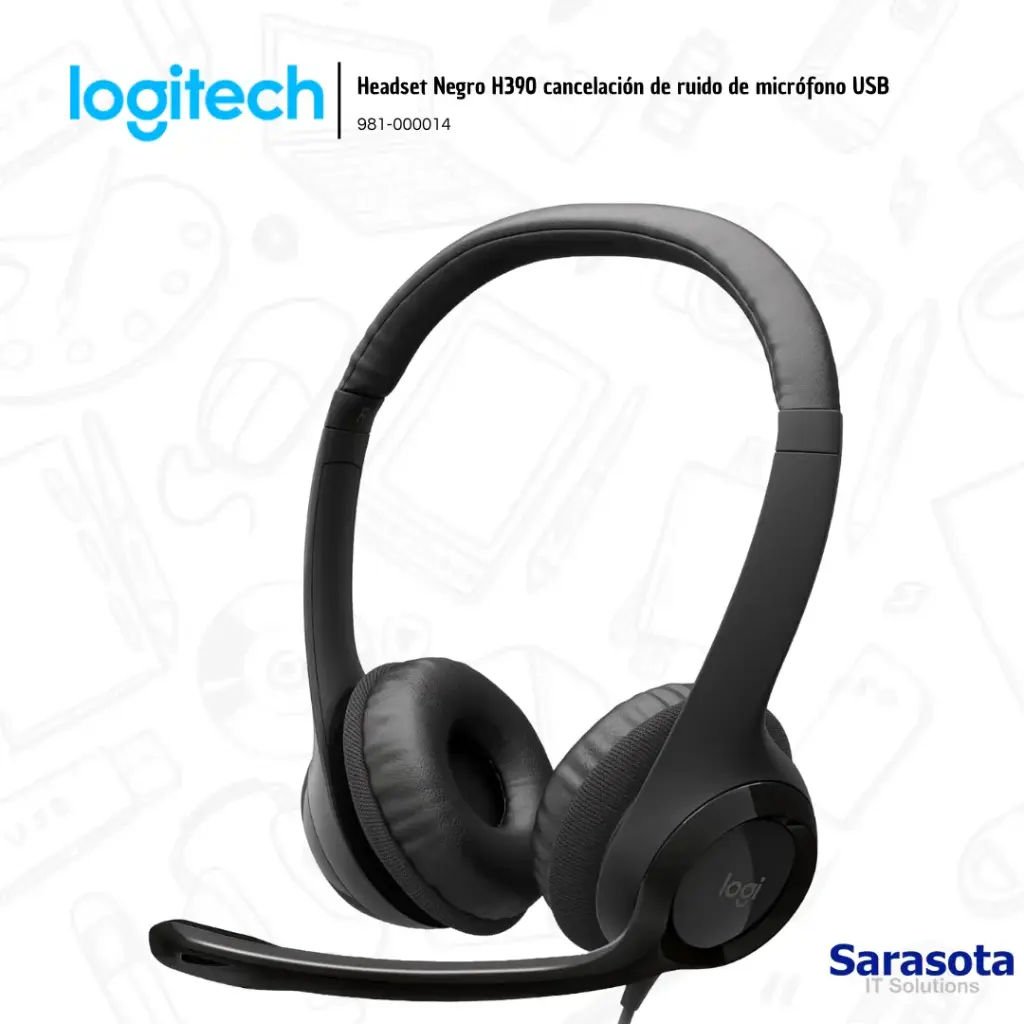 Logitech Audífono H390 con micrófono USB Negro (981-000014)