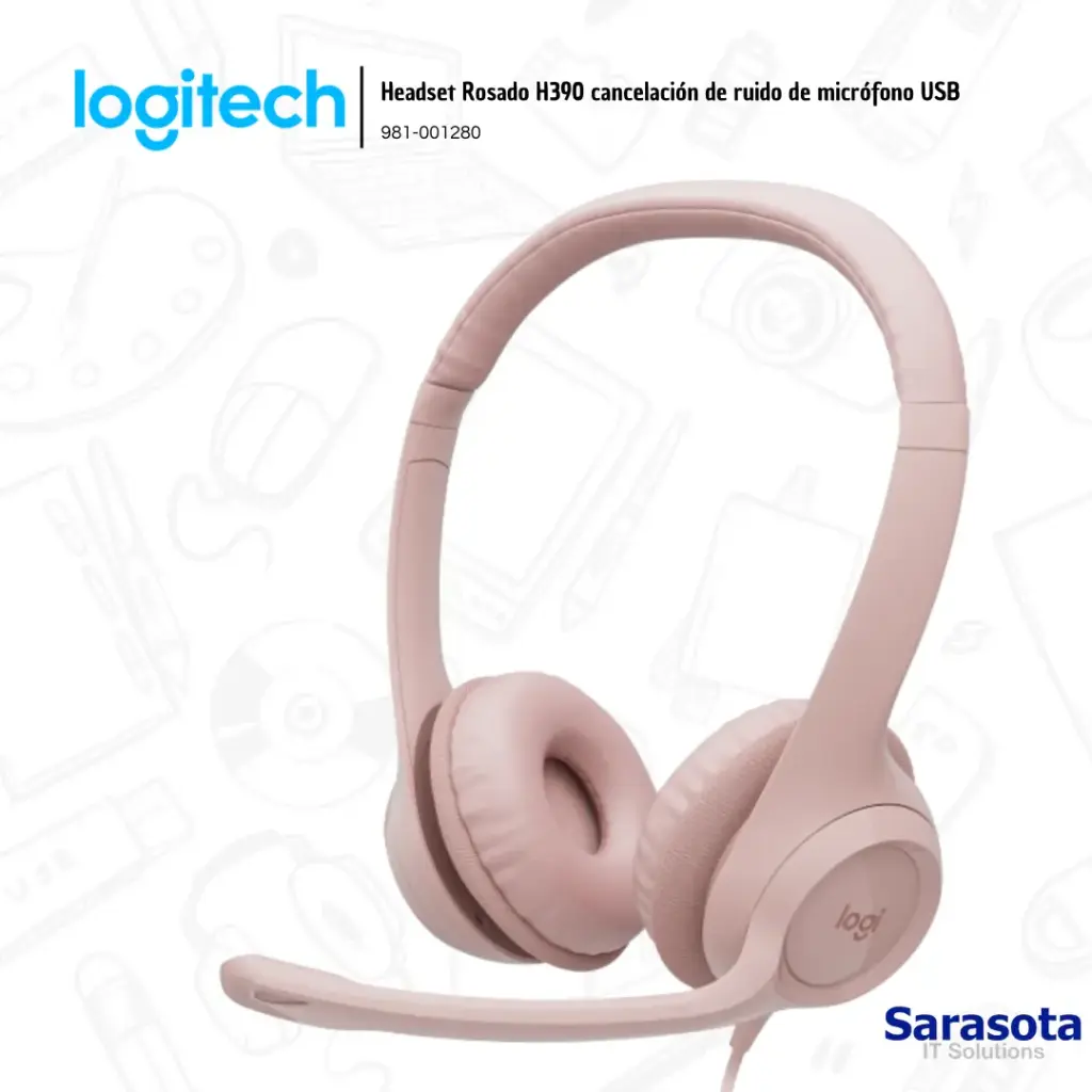 Logitech Audífono H390 con microfono USB Rosado (981-001280)