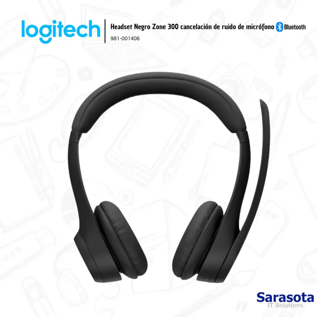 Logitech Audífono Zone 300 con micrófono Bluetooth Negro (981-001406)