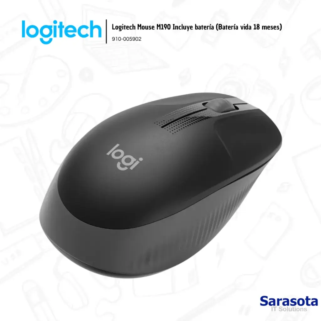 Logitech Mouse M190 Inalámbrico Negro (910-005902)