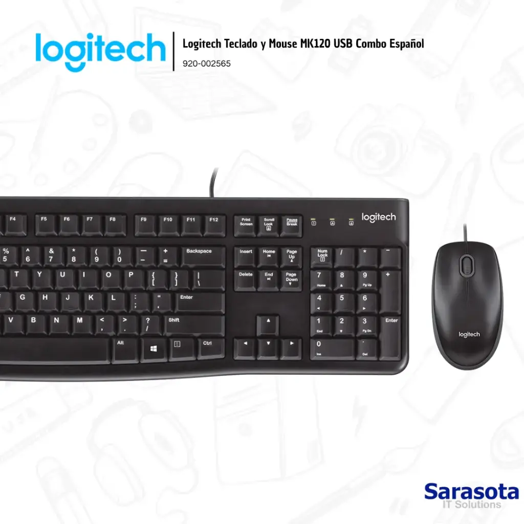 Logitech Teclado y Mouse MK120 Combo Alámbrico Inglés (920-002565)