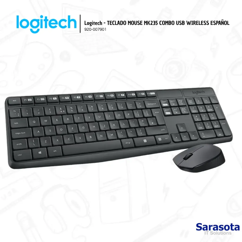 Logitech Teclado y Mouse MK235 Combo Inalámbrico Español (920-007901)