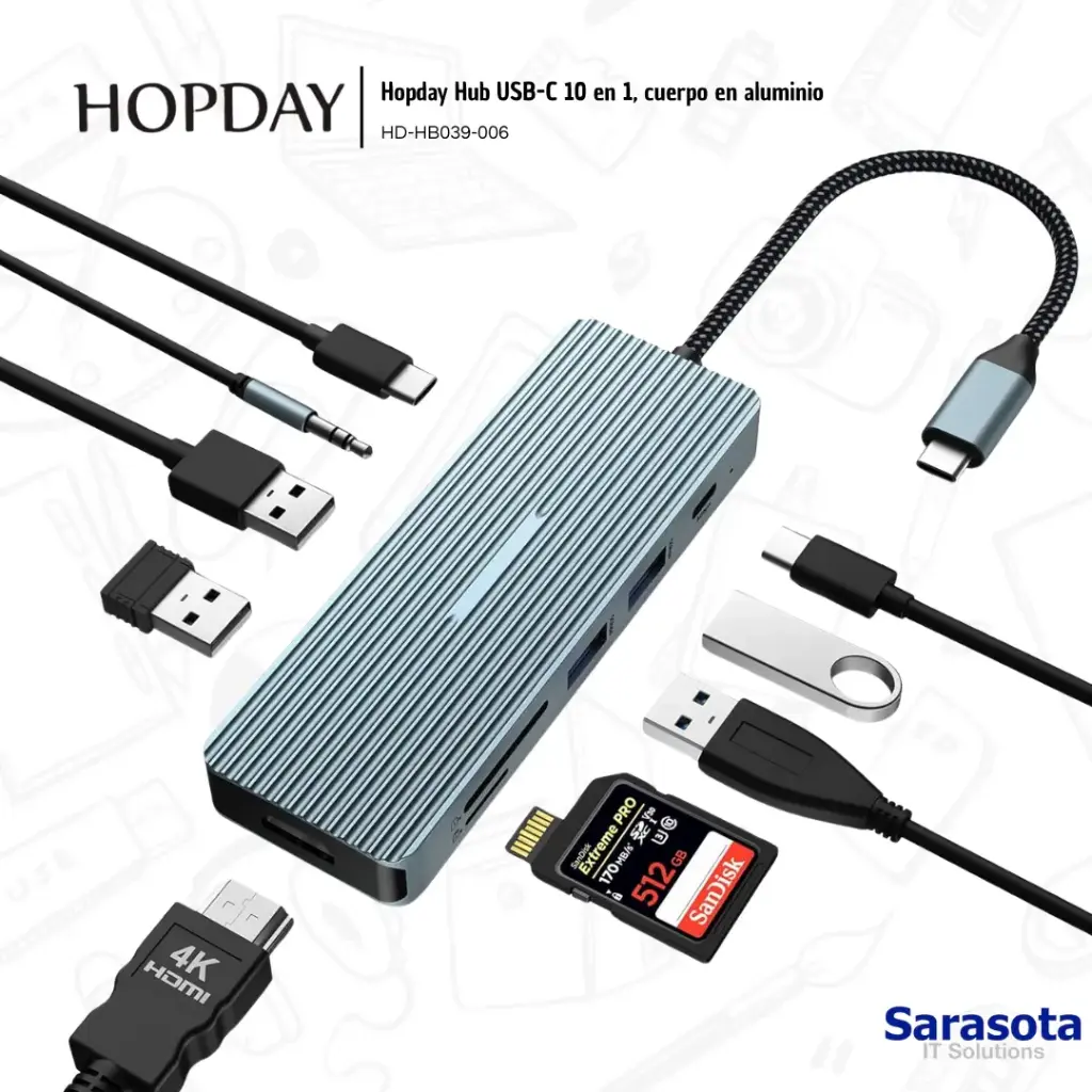 [HOP001] HOPDAY Hub USB C, adaptador USB C 10 en 1