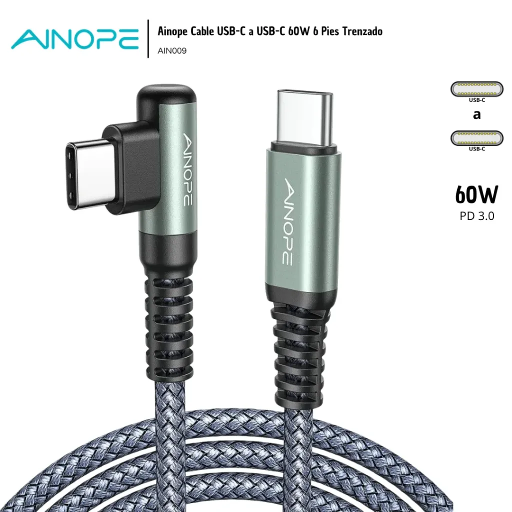 [AIN009] Ainope Cable USB-C a USB-C Trenzado 60W
