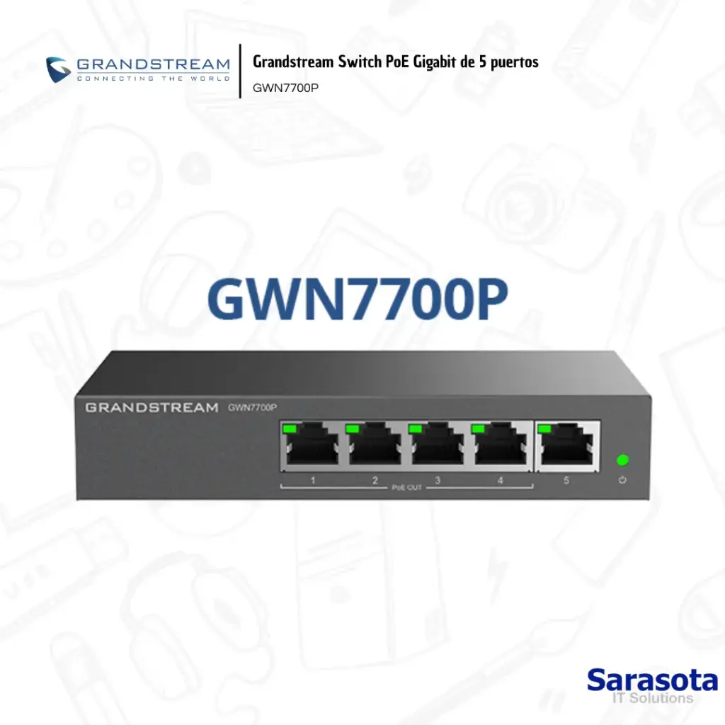 Grandstream Switch PoE Gigabit de 5 puertos GWN7700P