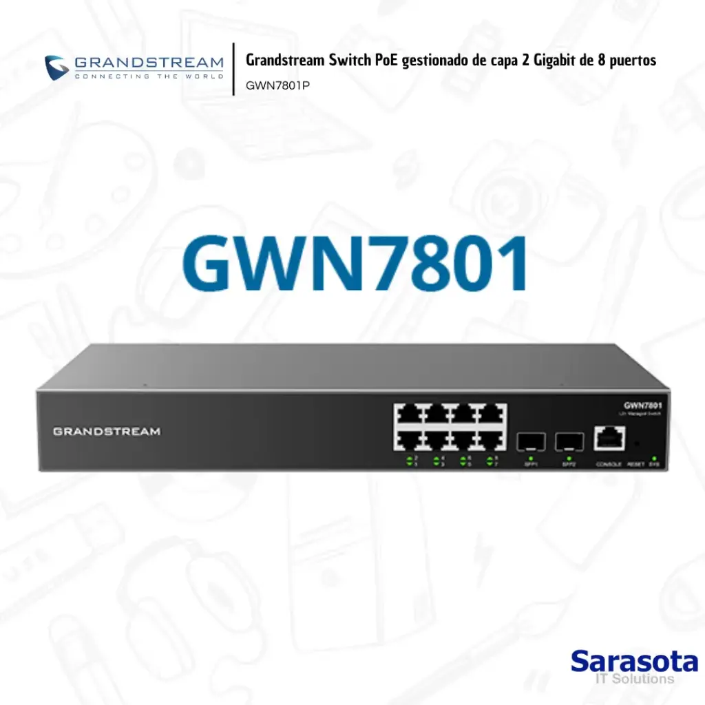 Grandstream Switch PoE Gigabit de 8 puertos Gestionado de Capa 2 GWN7801P