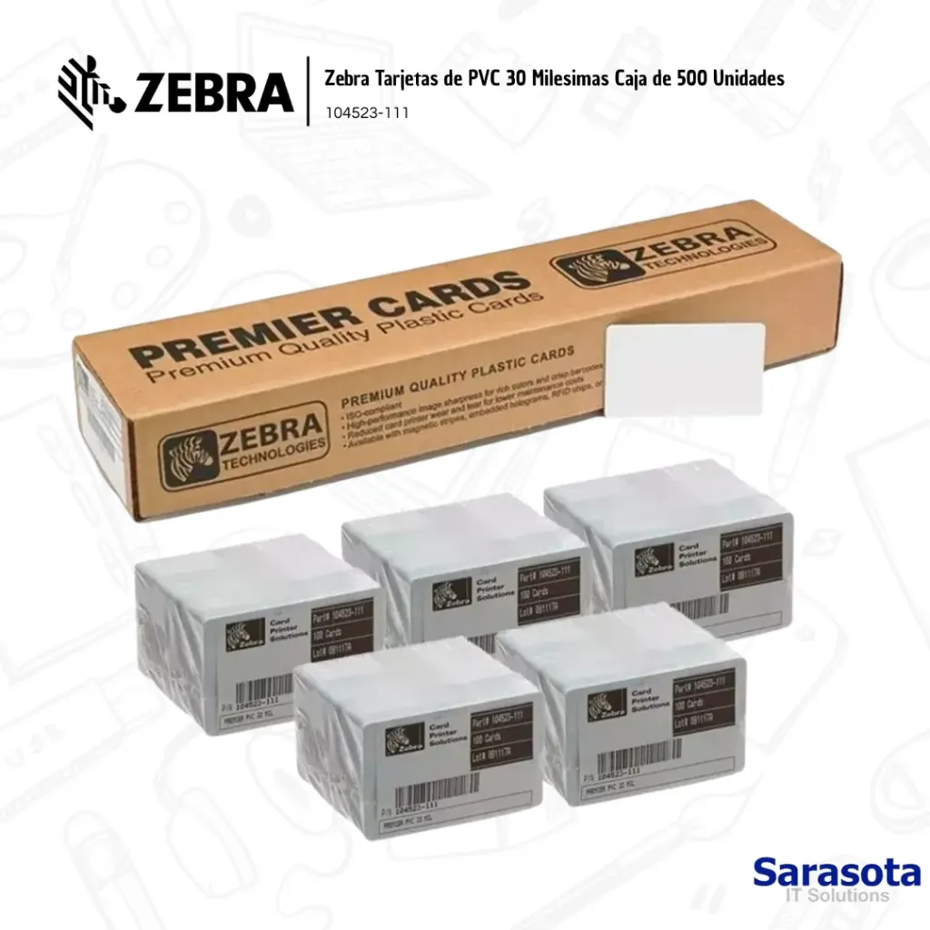 [ZEB004] Zebra Tarjeta PVC 30 Milesimas Caja de 500 Unidades
