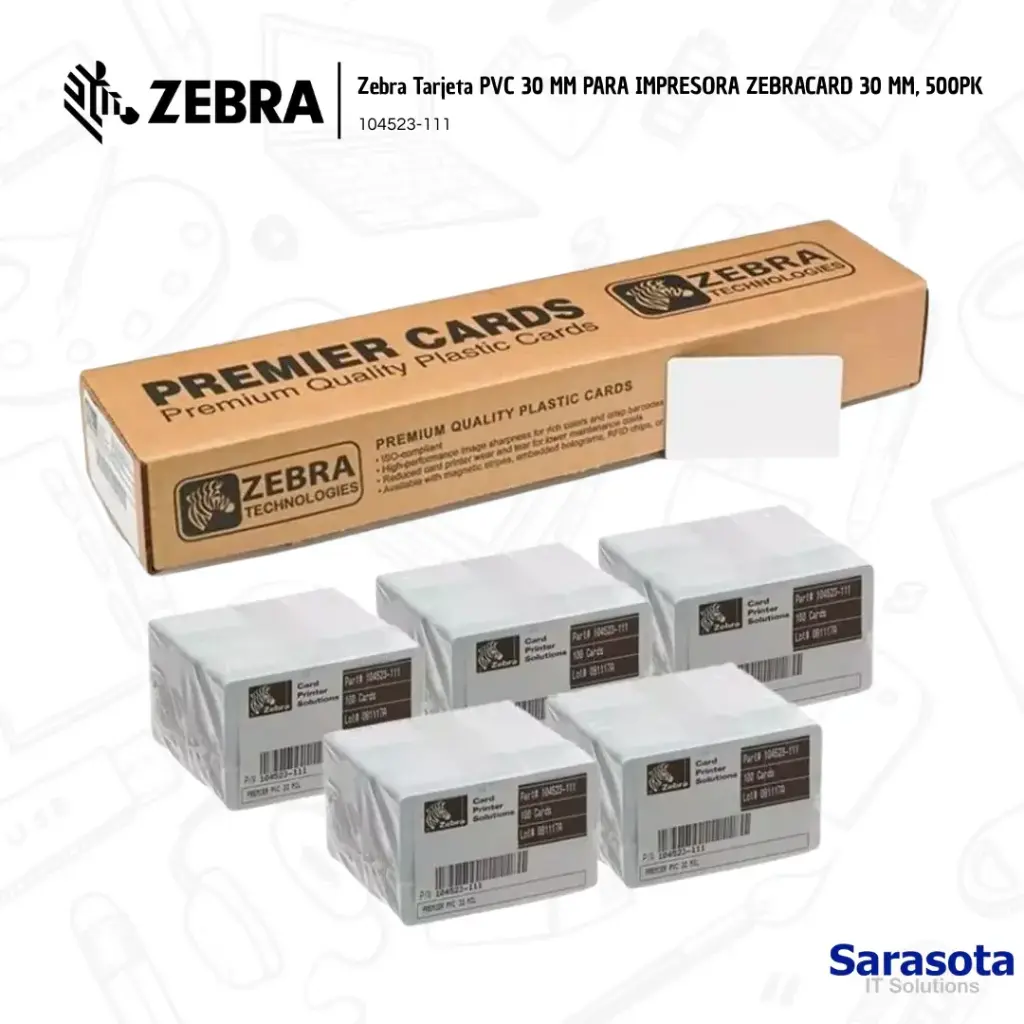 Zebra Tarjetas PVC ZEBRACARD 30mm, 500 unidades