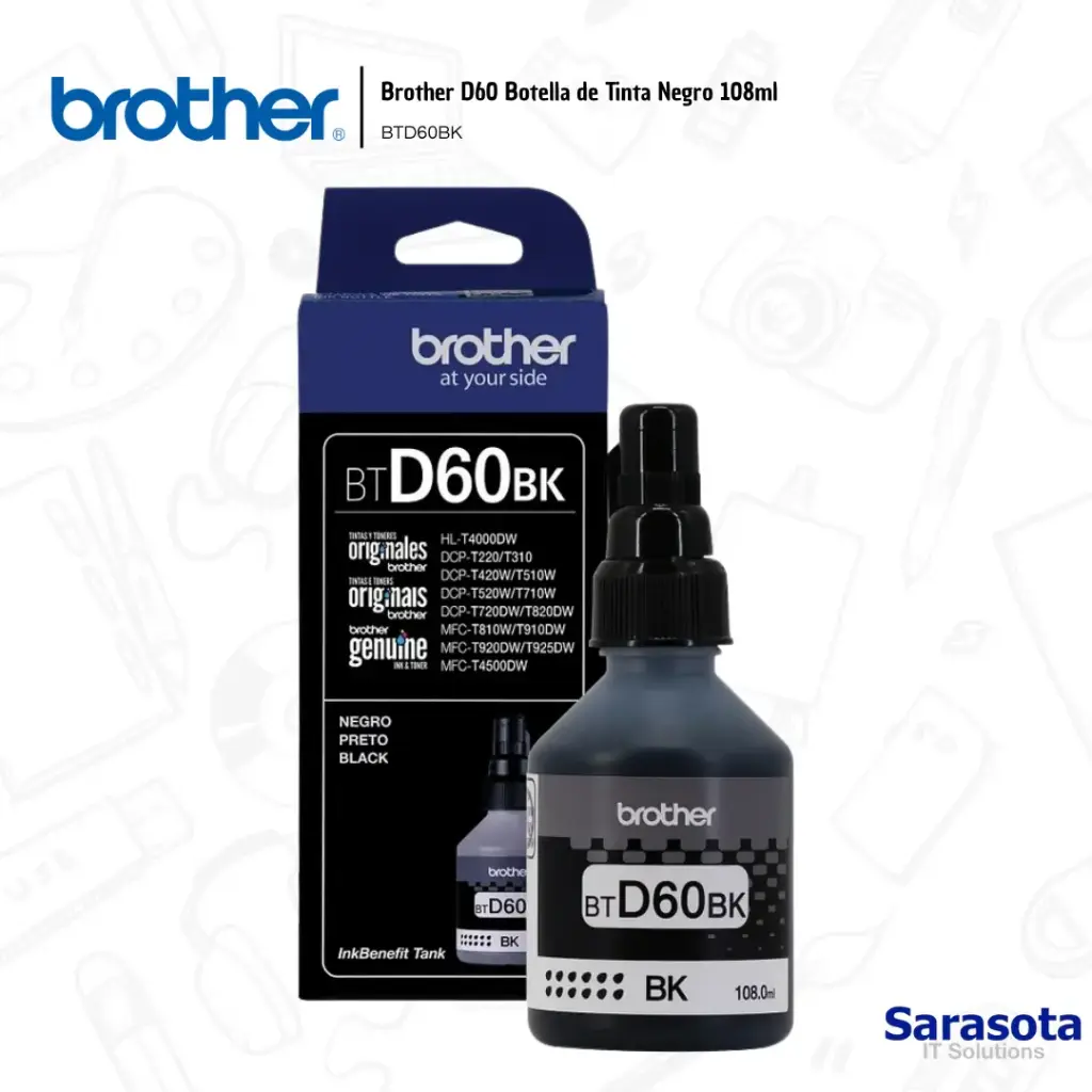 Brother BTD60BK Botella de Tinta Negro 108ml