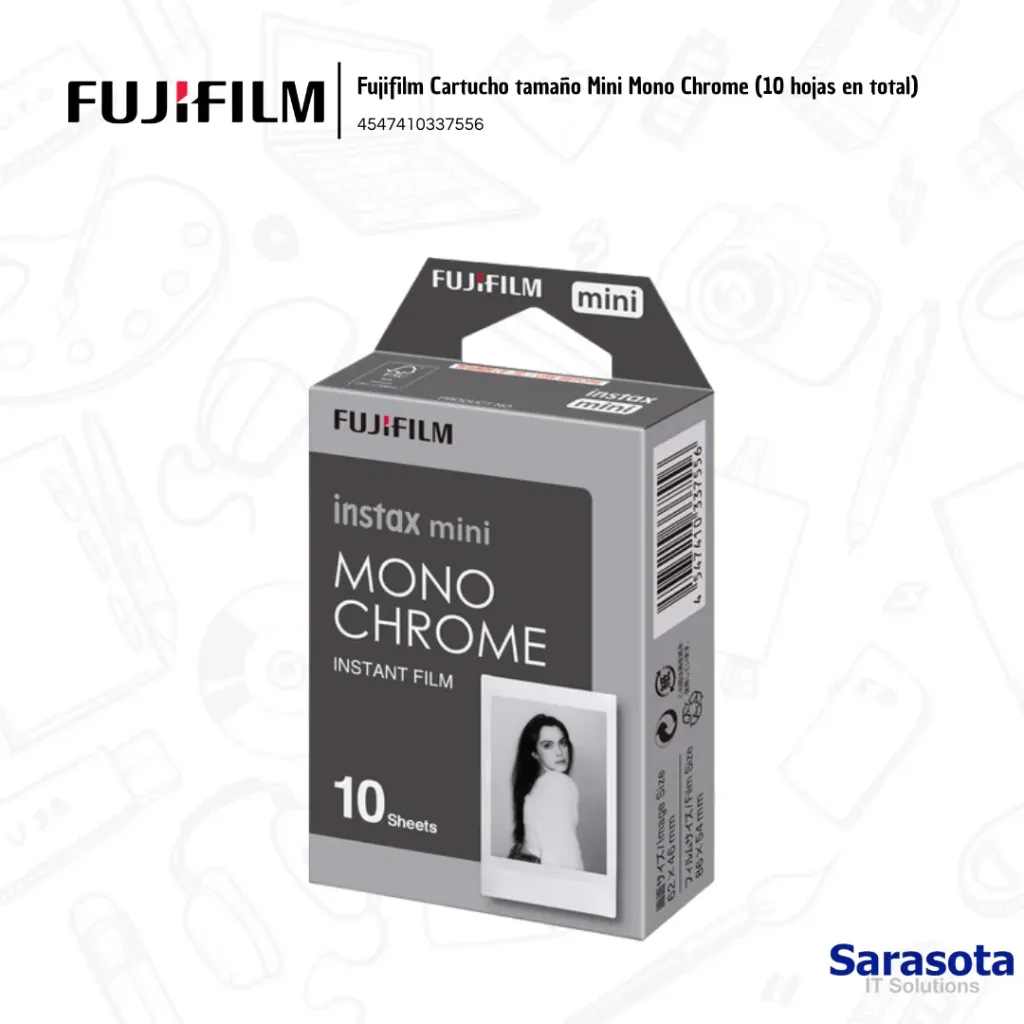 [FUJ011] Fujifilm Cartucho Instax Mini Film Mono Chrome (10 Fotografías)