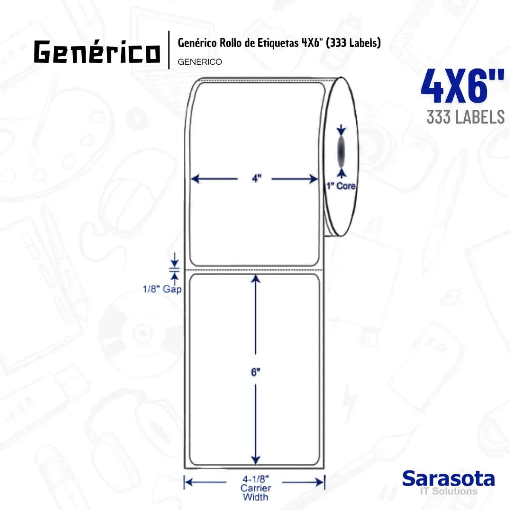 Genérico Rollo de Etiquetas 4X6" (333 Labels)