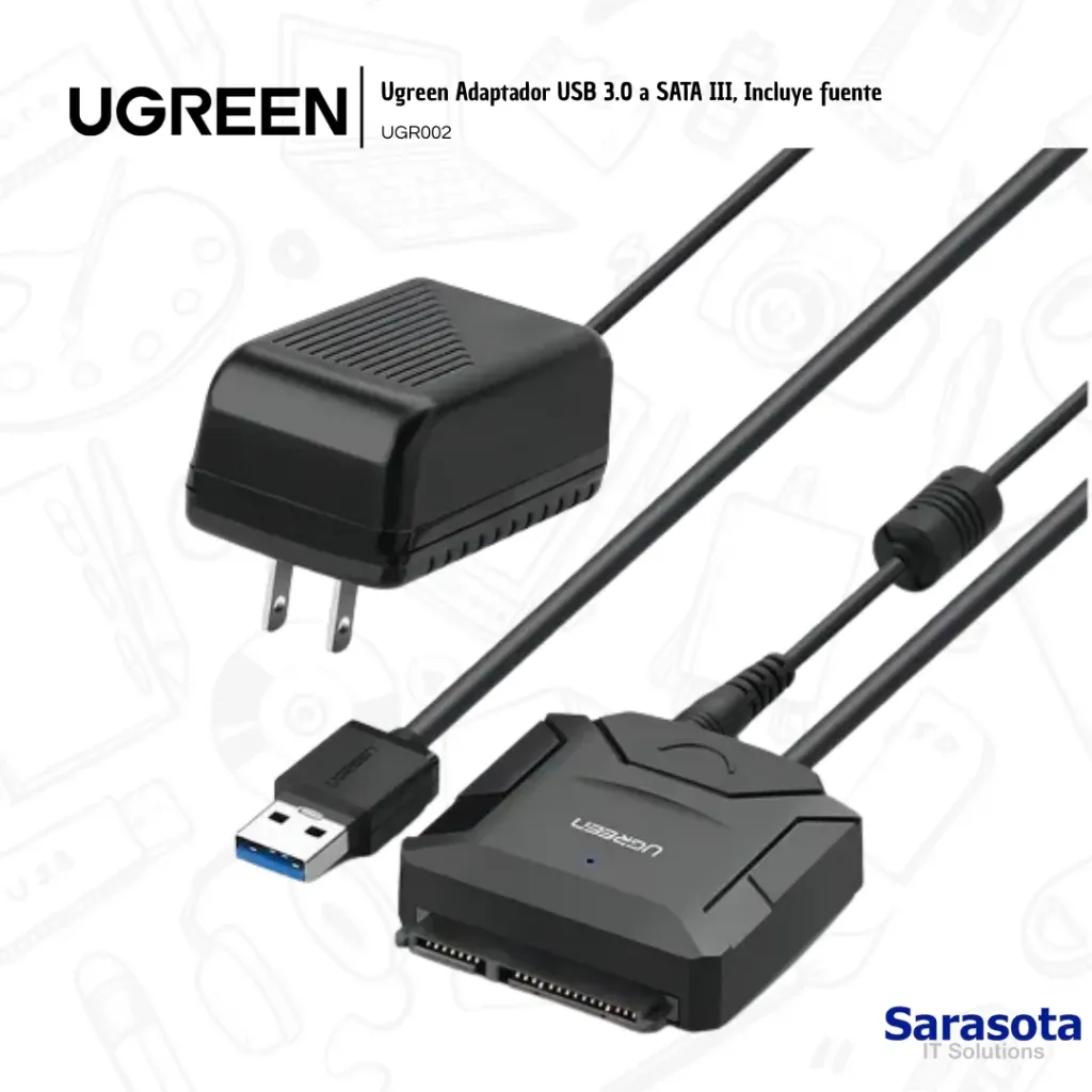 [UGR002] Ugreen Adaptador USB 3.0 a SATA III, Incluye fuente