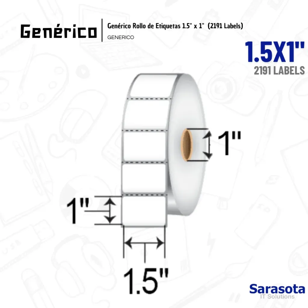 Genérico Rollo de Etiquetas 1.5" x 1"  (2191 Labels)