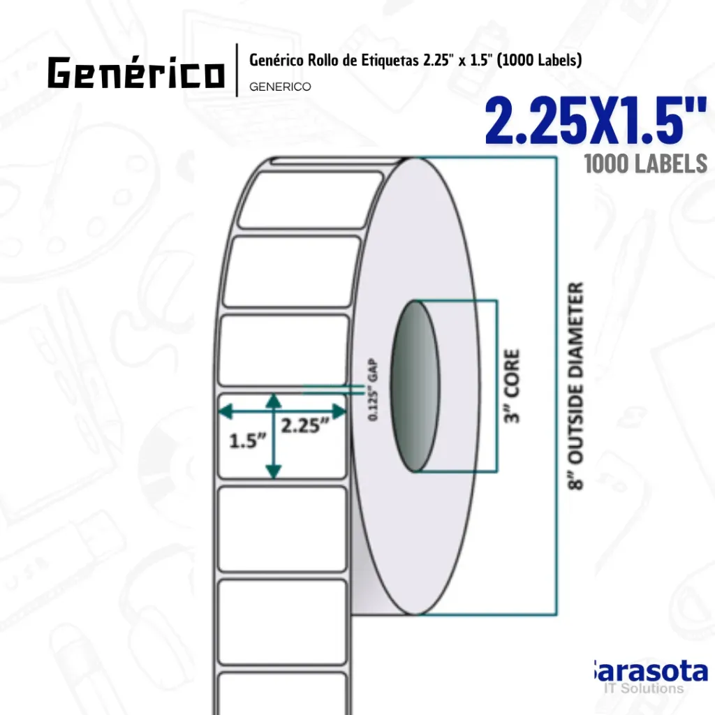 Genérico Rollo de Etiquetas 2.25" x 1.5" (1000 Labels)