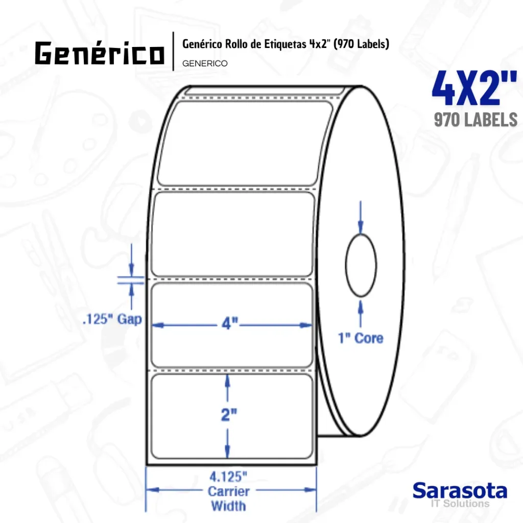 [GEN085] Genérico Rollo de Etiquetas 4x2" (970 Labels)