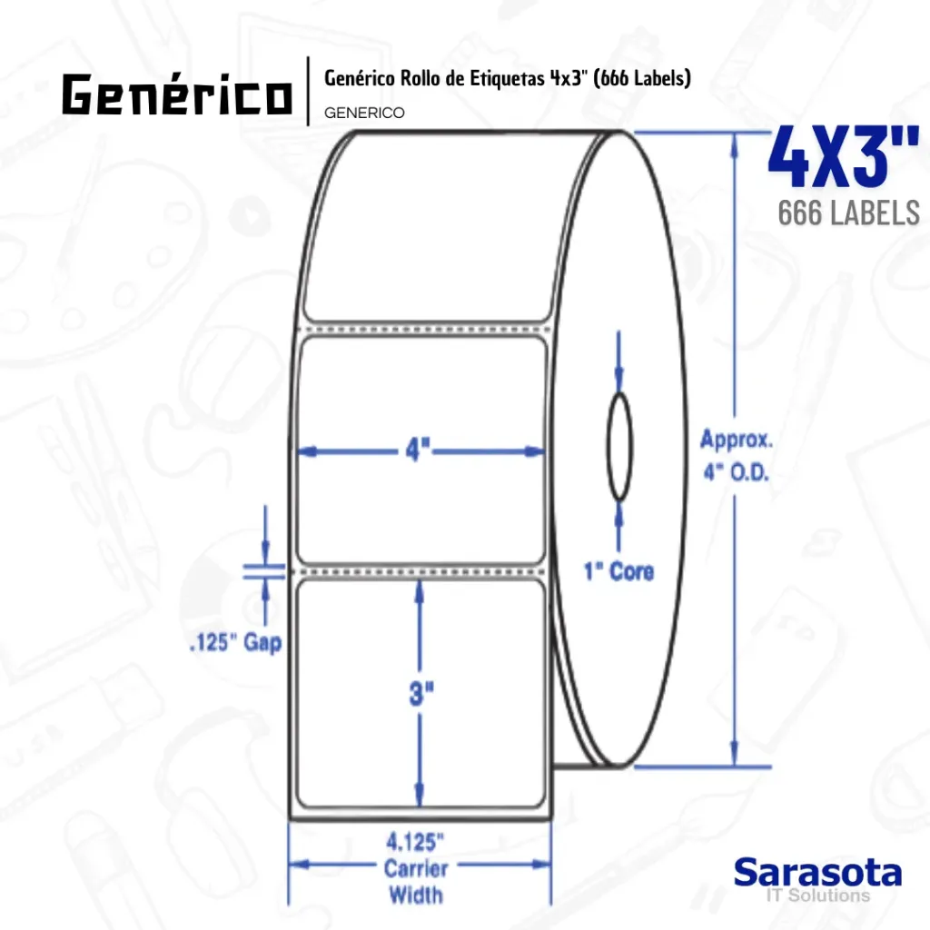 Genérico Rollo de Etiquetas 4x3" (666 Labels)