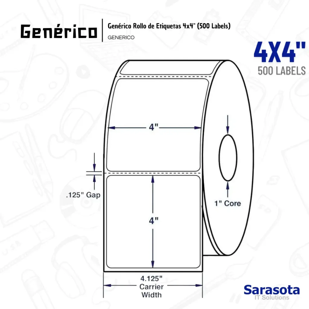 Genérico Rollo de Etiquetas 4x4" (500 Labels)