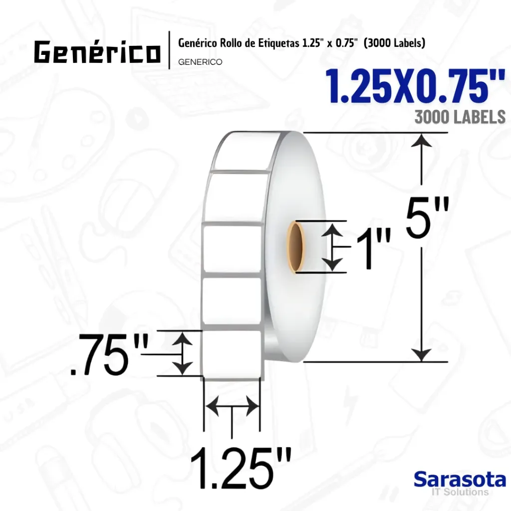 [GEN088] Genérico Rollo de Etiquetas 1.25" x 0.75" (3000 Labels)