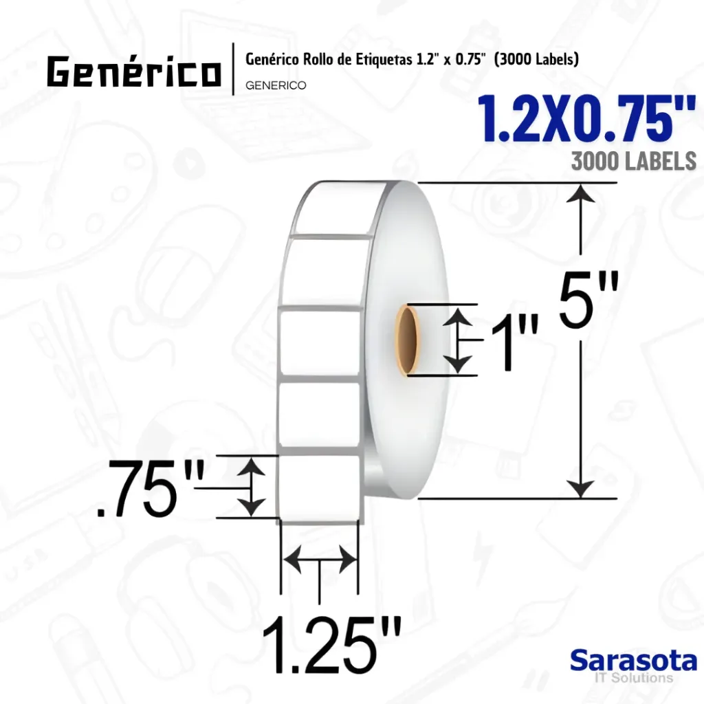 Genérico Rollo de Etiquetas 1.25" x 0.75" (3000 Labels)