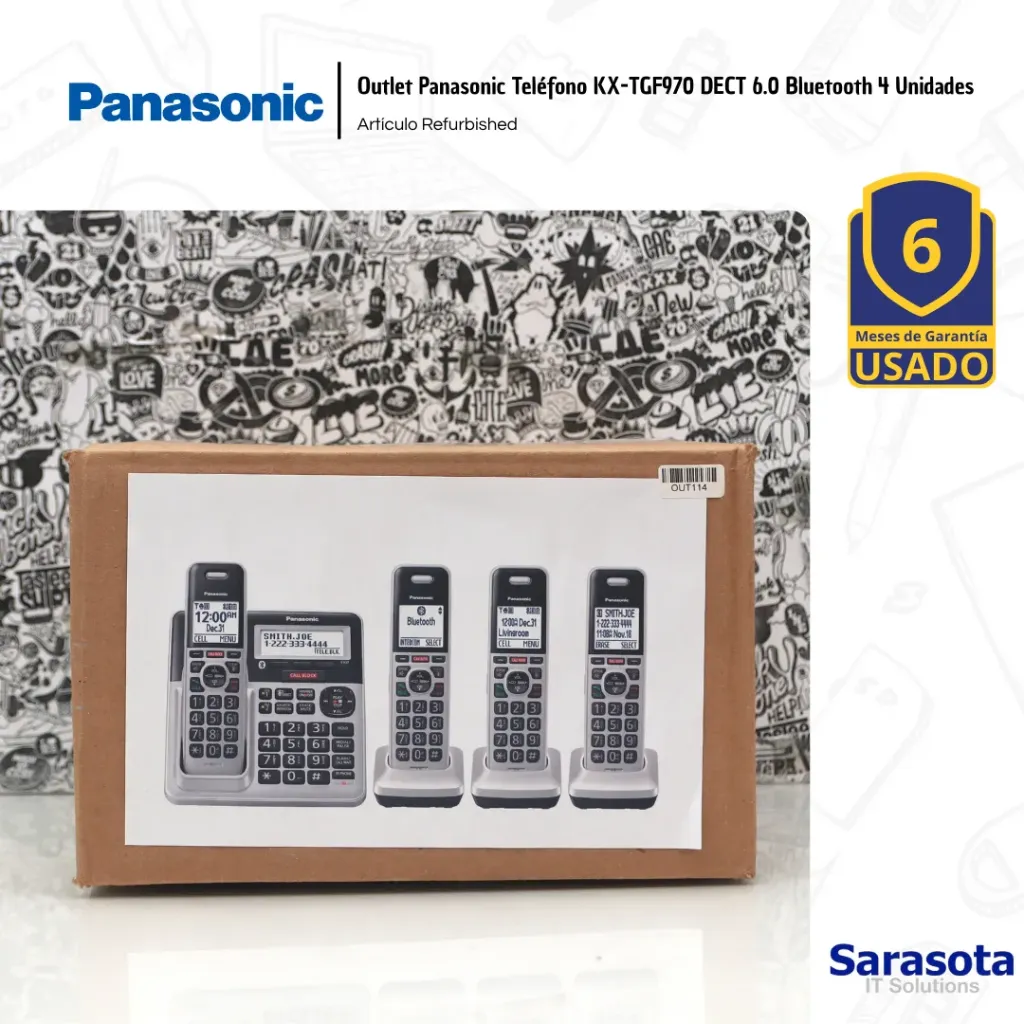[OUT114] Outlet Panasonic Teléfono KX-TGF970 DECT 6.0 Bluetooth 4 Unidades