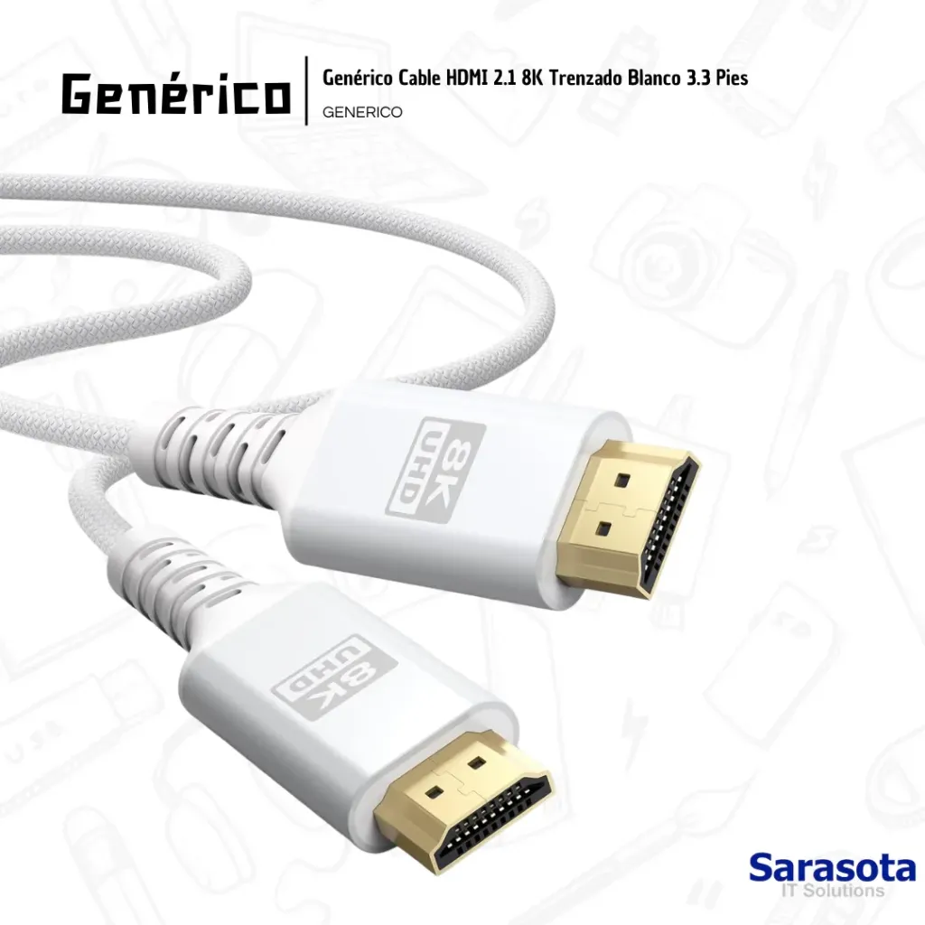 [GEN091] Genérico Cable HDMI 2.1 8K Trenzado Blanco 3.3 Pies
